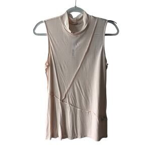 LAmade Sleeveless Mock Neck Micro Modal Raw Edge Stitch Design Shirt Pink Small